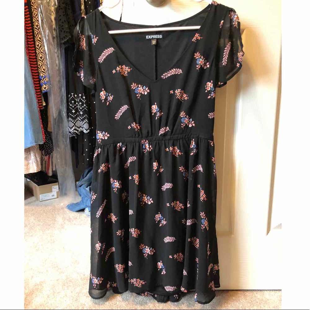 Express Floral Flutter Sleeve Mini Dress